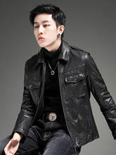 Sheepskin Genuine Leather Clothes Men Fashion Retro Slim Fit Motorcycle Clothing Jacket Coat 2024 - buy cheap