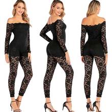 Women Black Lace Off Shoulder Long Sleeve Jumpsuit Elegant Party Wear Sexy Strapless Casual High Waist Bodycon Jumpsuits Rompers 2024 - buy cheap