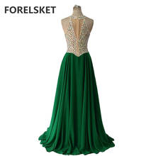 Crystal Beading Cheap Pearls Chiffon Prom Dresses Green 2020 Floor Length Sequin Formal Long Evening Party Gowns Robe De Soiree 2024 - купить недорого