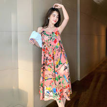 Women Long Backless Floral Slip Dress Sundress Summer 2022 Runway Elegant Boho Korean Loose Fairy Beach Vacation Party Vestidos 2024 - buy cheap