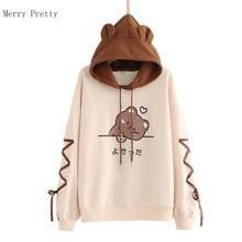 Harakuju Cartoon Bear Print Hooded Sweatshirts Lace Up Cotton Hoodies Long Sleeve Kawaii Cute Pullover Tops 2021 Summer Clothes 2024 - buy cheap
