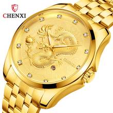 Chenxi relógio de pulso luxuoso dourado 30m, caixa em aço inoxidável casual para homens 2024 - compre barato