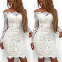 Fashion Women Ladies Long Sleeve Slim Bodycon Dress Lace Sexy Off Shoulders Party Evening Slim Short Mini Dress Summer 2020 New 2024 - buy cheap