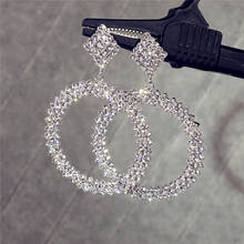 Brincos de cristal brilhantes treazy, brincos de pendurar em formato de círculo redondo com strass para mulheres, joias de casamento 2024 - compre barato