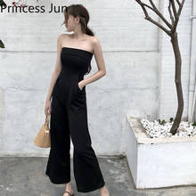 Women's Fashion New Sexy Black Tube Top Jumpsuit Playsuit Slash Neck Strapless Wide Leg Pants Rompers summer High Waist Bodysuit 2024 - buy cheap