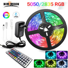 Fita de luz led rgb smd 5050 2835 com diodo., iluminação flexível com 12v dc + controle remoto + adaptador 5m 10m para vestimenta de cor.