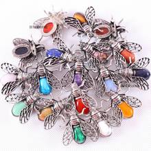 10Pcs 37x37MM Cicada Brooch Natural Multi-color Stone Bead Pendant For Men Women Jewelry Gift K1620 2024 - buy cheap