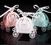 50PCS high-qualty Laser cut pumpkin carriage Wedding Candy favor box,pearl color paper candy box,baby shower birthday gift 2024 - buy cheap