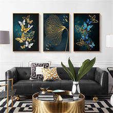 Modern Abstract Blue Gold Butterfly Wall Art Canvas Painting Poster Print Nordic Decorative Picture for Living Room Home Decor 2024 - buy cheap