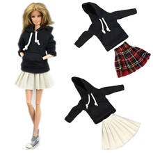 Одежда для куклы 11,5 дюйма, зимняя Черная Толстовка с длинным рукавом, костюм с юбкой, одежда для Барби, аксессуары для кукол 1/6, детская игрушка 2024 - купить недорого