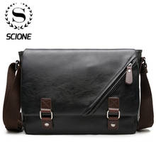 Scione bolsa masculina de couro, bolsa de ombro masculina de viagem feita em couro com alça carteiro, modelo carteiro da marca de luxo, ideal para transportar laptops 2024 - compre barato