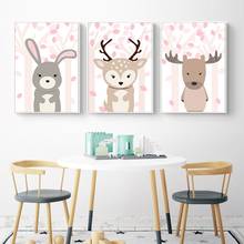 Póster de pared de animales del bosque Kawaii para niños, lienzo con impresión de animales del bosque, cuadro de decoración nórdica, decoración de dormitorio 2024 - compra barato