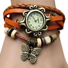 Женские кожаные часы в стиле ретро, 6 цветов, женские часы с украшением в виде бабочки, Роскошные Кварцевые часы в винтажном стиле 5D9U 6YLF 2024 - купить недорого