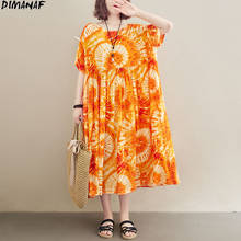 DIMANAF Oversize Women Dress Summer Sundress Beach Holiday Floral Print Fashion 2021 Vestidos Loose Casual Maxi Dress Clothing 2024 - buy cheap