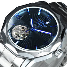 Мужские часы-скелетоны Winner Blue Ocean с геометрическим дизайном, простые брендовые Роскошные автоматические часы из нержавеющей стали с маленьким циферблатом 2024 - купить недорого