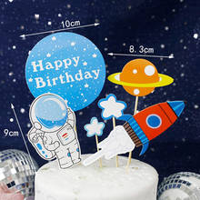 Novo astronauta feliz aniversário bolo topper nave espacial aniversário cupcake topper suprimentos para festa de aniversário do bebê decorações do bolo 2024 - compre barato