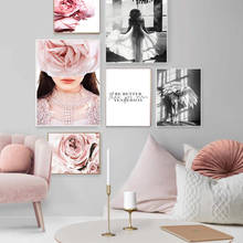 Escandinavo moda menina pintura da lona cartaz nórdico rosa flor pop arte impressão decoração parede fotos para sala de estar decoração 2024 - compre barato