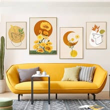 Canvas Painting Sunflower Leaves Plant Nordic Posters And Prints Abstract Wall art Pictures For Living Room Decor 2024 - buy cheap