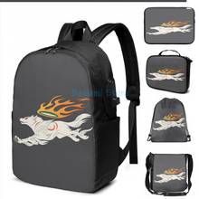 Забавный рюкзак Ookami Amaterasu с графическим принтом и USB-зарядкой, мужские школьные сумки, женская сумка, дорожная сумка для ноутбука 2024 - купить недорого