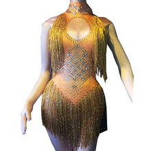 Brilhante strass feminino bodysuit para dança, franjas brilhantes, baile noturno, boate, palco 2024 - compre barato