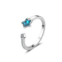 Romântico cor de prata oceano azul cristal estrela abertura anéis para presente da menina micro zircon jóias anillos anel 2024 - compre barato