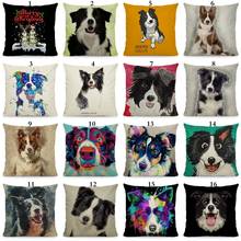 XUNYU Cute Border collie Cushion Cover Dog Pattern Home Decorative Sofa Pillow Case 45x45cm DWG026 2024 - buy cheap