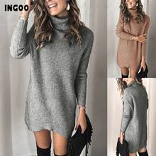 INGOO Winter Warm Sexy Dress Women Turtleneck Knitted Long Sleeve Autumn Solid Loose Plus Size Casual Sweater Dresses Female 2024 - buy cheap