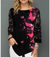 Blouse Women Plus Size 5XL Fashion New Spring Summer print Black Tops 3/4 Lace Sleeve Elasticity Female Shirt Casual 2024 - buy cheap