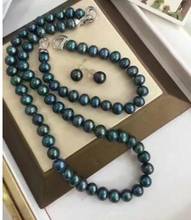 Ожерелье, браслет и серьги из таитянского круглого черного и зеленого жемчуга 10-11 мм 2024 - купить недорого