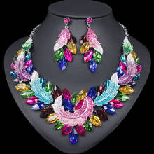 Luxury Multi-color Crystal Necklace and Earrings Sets Indian Bridal Jewelry Sets Party Wedding Leaves Costume Accessories Women 2024 - buy cheap