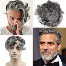 Replacement Topper Man Hairpiece for Men 10"x8" Full PU Around 40% 1B Black Hair Mixed 60% Grey Color 130% Density Toupper Hair 2024 - compre barato