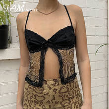 Sexy Leopard Mesh Corset Top Women Lace Patchwork Split Party Club Cami Spaghetti Strap Girls Retro Frill Camisole Iamhotty 2024 - buy cheap