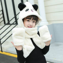 Gorro de invierno con orejas de Animal Panda y conejo para niños y niñas, gorro de felpa de piel sintética, guantes de bufanda de una o tres piezas, regalos de fiesta 2024 - compra barato