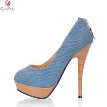 Zapatos de tacón fino con plataforma para mujer, tacones de mezclilla a la moda, color azul claro, talla estadounidense 4-10,5 2024 - compra barato
