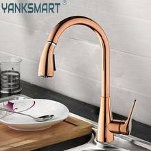 YANKSMART Rose Golden Kitchen Sink Faucet Deck Mounted Pull Out Tap Rotatable Basin Mixer Water Faucet Brass Single Handle Tap 2024 - buy cheap
