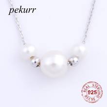 Pekurr 925 Sterling Silver 3 Pieces Round Natural Freshwater Pearl & Silver Bead Women Necklace Pendants Fine Jewelry Gift 2024 - buy cheap