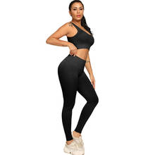 Conjunto esportivo feminino de 2 peças, top cropped fitness, corrida, academia, calça e legging 2024 - compre barato