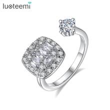 LUOTEEMI Stylish Square Resizeable Open Ring for Women Girls with AAA Clear Cubic Zircon White Gold Color Fashion Jewelry Gift 2024 - buy cheap