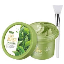 Mascarilla de barro de té verde + cepillo para pelar el acné, tratamiento eliminador de mascarilla, blanqueador de poros, cuidado hidratante, limpieza facial 2024 - compra barato