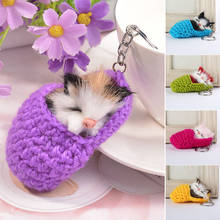 Cute Sleeping Cat Pompom Keychains Women Girls Handmade Woven Slipper Faux Fur Kitten key Rings Fluffy Bag Car Pendants Gift 2024 - buy cheap