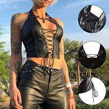 Crop Top Women 2022 Sexy Patent Leather Strappy Corset Top Black Fashion Gothic Tank Top Party Club Female Clothing Bandage Vest 2024 - buy cheap