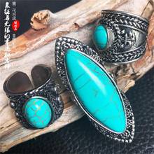 boho jewelry anillos mujer vintage rings adjustable ring wholesale exaggerated fashion personality inlaid turquoise ring 2024 - buy cheap