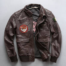 2019 New Men Black Air Force A1 Pilot Genuine Leather Jacket Fashion Embroidery Tiger head Sheepskin flight Jackets Winter Coats 2024 - buy cheap