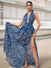 LOVE&LEMONADE Sexy Blue V-Neck Open Back Cut Out Leopard Chiffon Summer Long Dress  LM81049 2024 - buy cheap