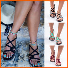 2021 verão boho sandálias femininas moda gladiador casual praia ao ar livre sapatos femininos roma apartamentos sandálias de correspondência de renda 2024 - compre barato