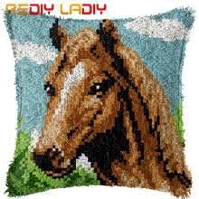 Latch Hook Cushion Animal Horse Pillow Case Printed Color Canvas Acrylic Yarn Latched Hook Pillow Crochet Cushion Cover Kits 2024 - compre barato