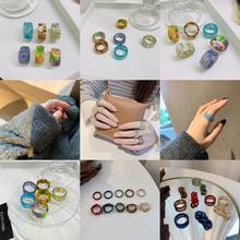 Anéis geométricos coloridos de resina acrílica coreana, acessórios para festa feminina, presentes de joias 2024 - compre barato