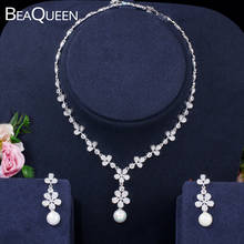 BeaQueen-pendientes de perlas de flor de cristal de circón cúbico Noble, collar, conjunto de joyería nupcial, accesorios de vestido de novia para novias JS220 2024 - compra barato