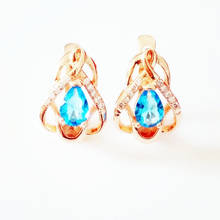 Korean Women Drop Earring Wholesale Rose 585 Gold Color Fashion Jewelry Blue Stone Luxury New Drop Earring 2024 - buy cheap