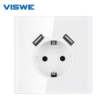 EU USB Wall Socket ,Socket With USB For Home Double Ports 5V 2.1A White Full Glass Mirror Glass Panel Wall Plug F801-GR02 2024 - buy cheap